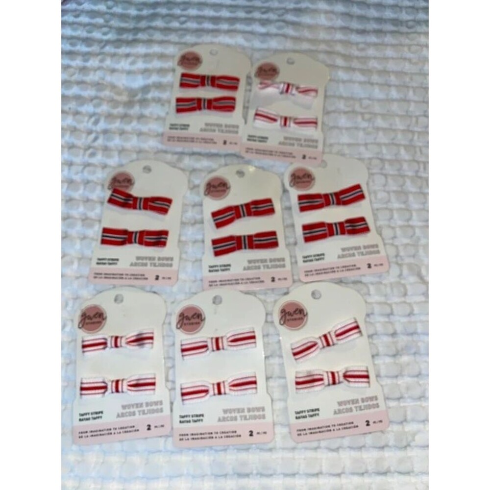 A9 Lot of 8 Gwen Studios Woven Bows Taffy Stripe Hair Crafts Red White Blue 16pc